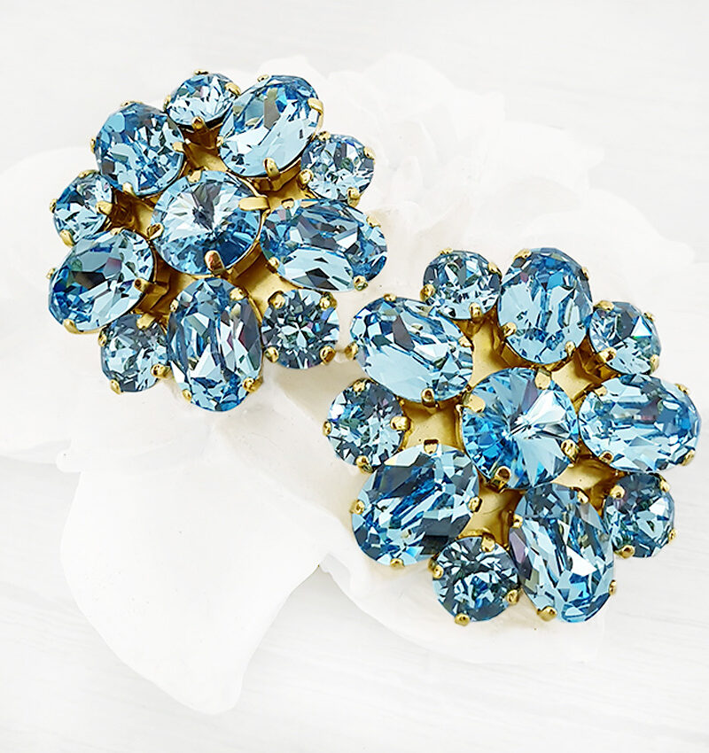 Flower Gold SWAROVSKI Aquamarine -pair