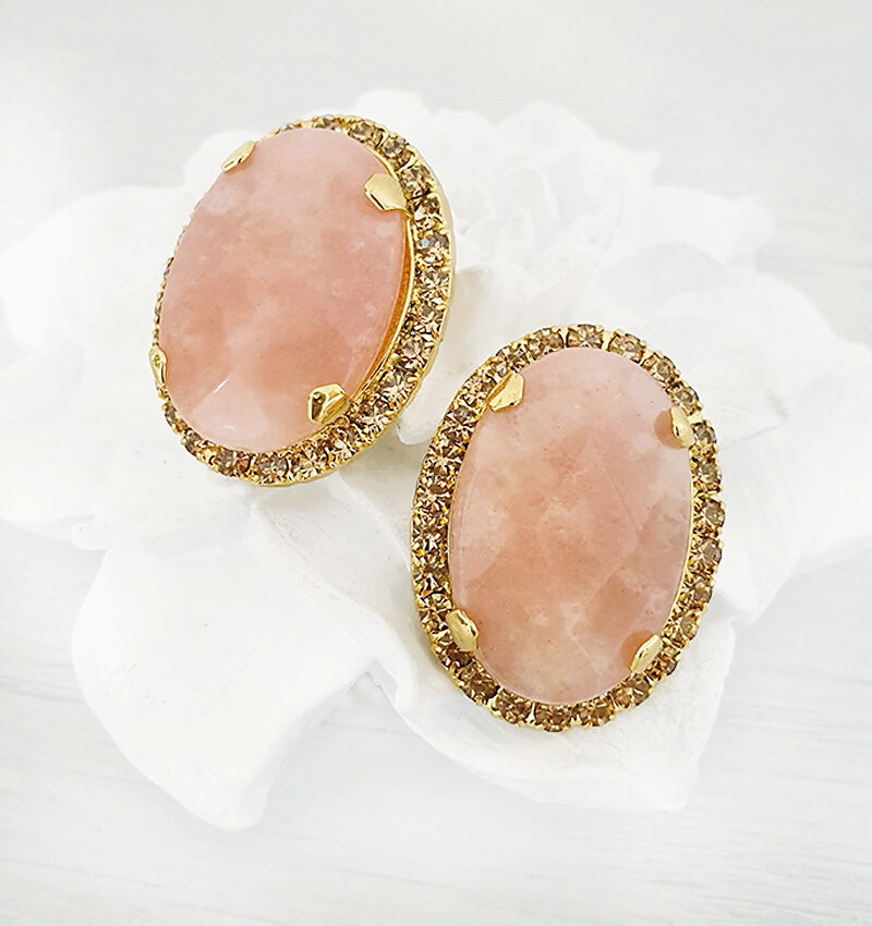 oval Gold natural Stone Pink